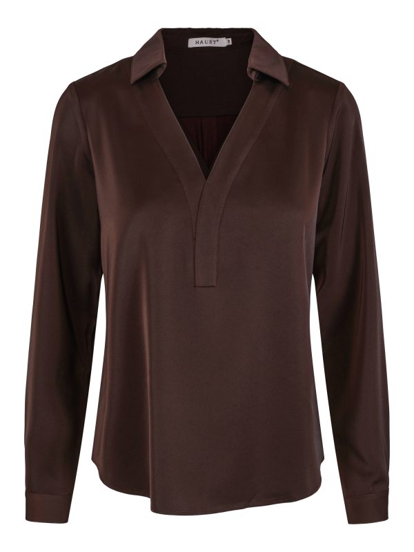 V-NECK CLASSIC BLOUSE-Dark brown