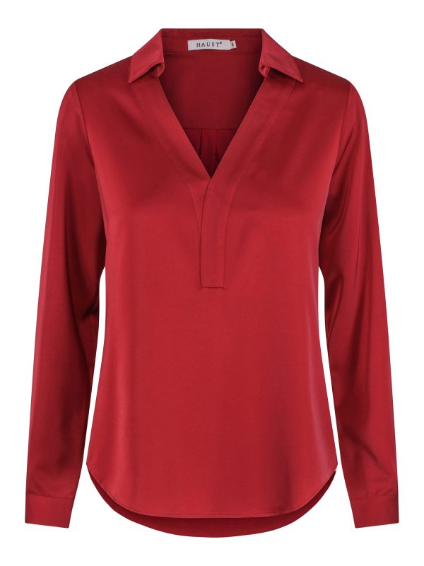 V-NECK CLASSIC BLOUSE-Burgundy