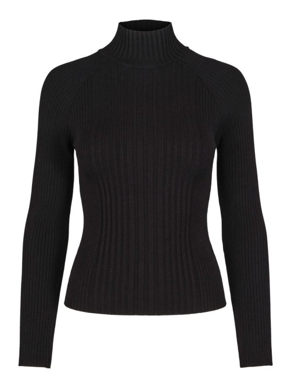 RIB ROUND NECK PULLOVER-Black