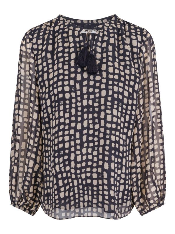 DETAILED CHIFFON BLOUSE-Navy