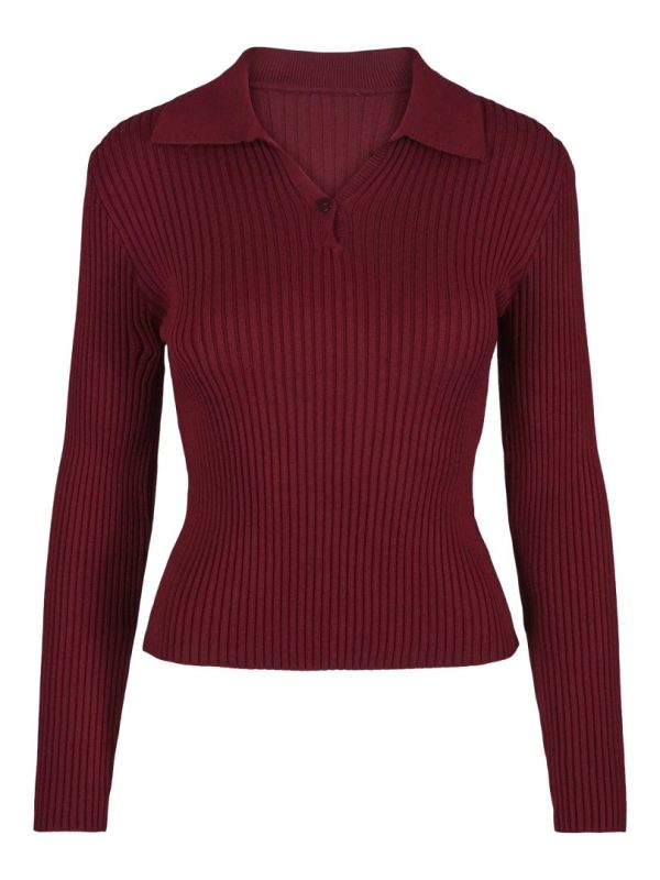 COLLAR RIB KNIT PULLOVER-Burunder