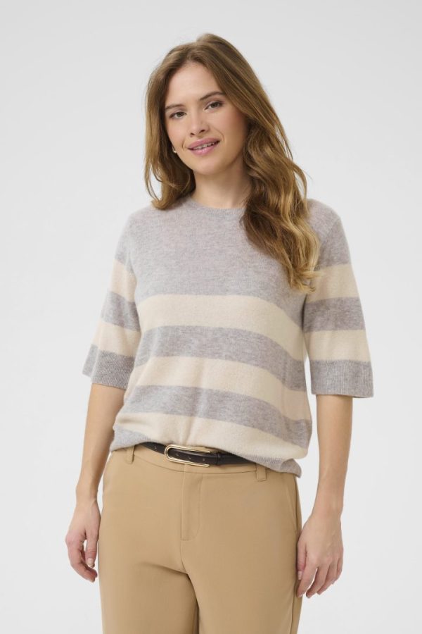 CUCALLIE ARROW STRIPE SS PULLOVER-Grey melange/white