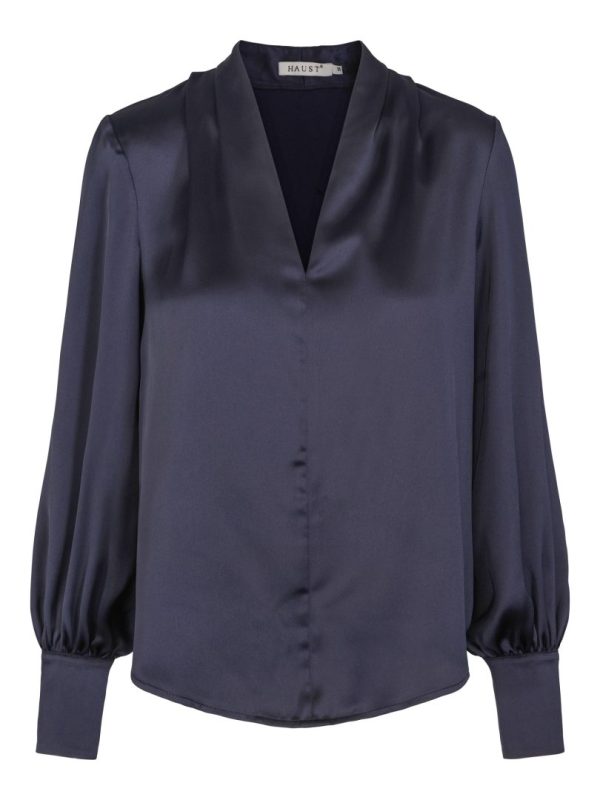 CLASSIC V-NECK BLOUSE - Dark navy