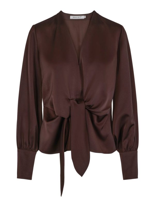 FRONT TIE BLOUSE - Dark brown