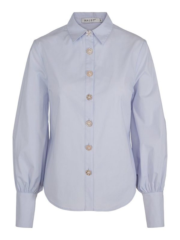BUTTON STRETCH BLOUSE - Light blue