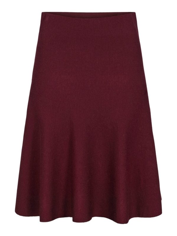 KNITTED MERINO WIDE SKIRT - Deep burgundy