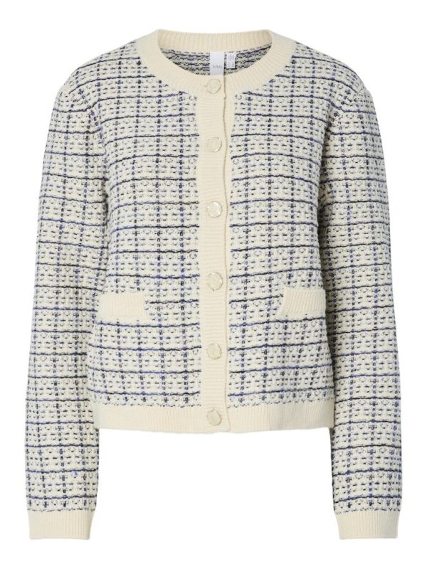YASLIVIA LS SHORT KNIT CARDIGAN NOOS - Birch/Dazzling blue