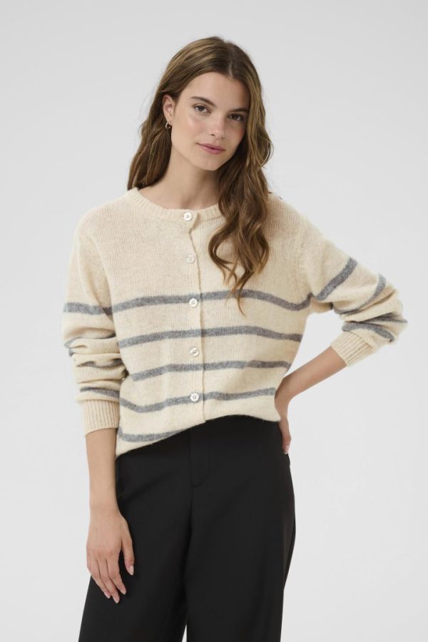 CUKATRINA CARDIGAN- Whitecap melange/grey stripes