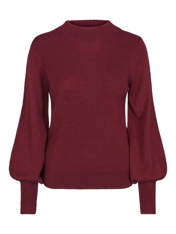 RIBBED MERINO SLEEVE PULLOVER - Deep burgundy