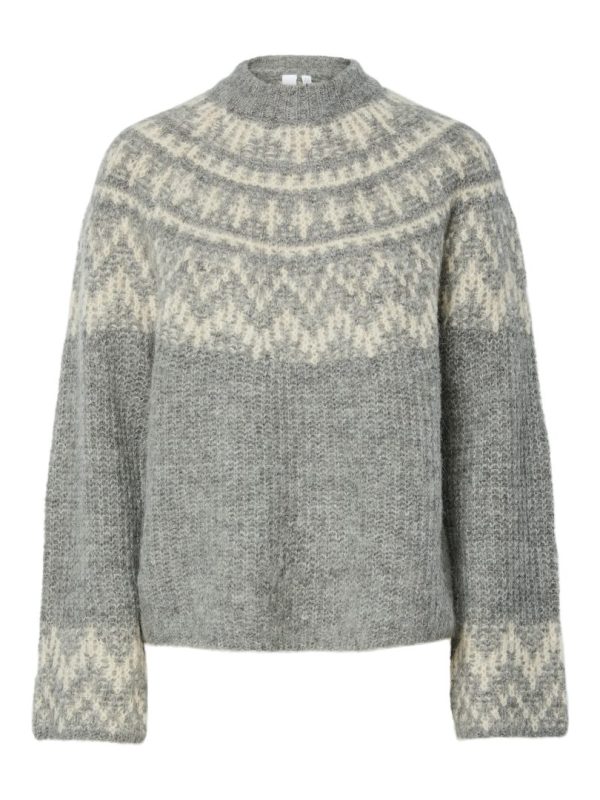 YASLIRI LS WOOL BLEND KNIT PULLOVER- Medium grey