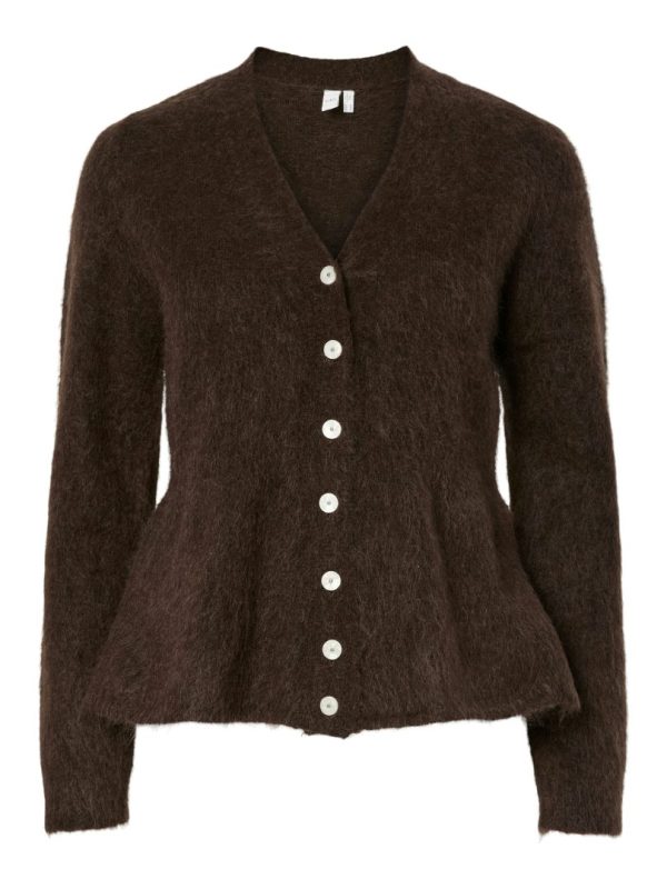 YASLIMO LS MOHAIR BLEND KNIT CARDIGAN - Seal brown