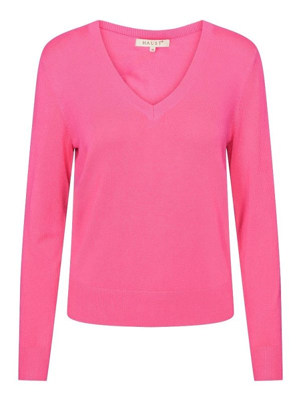 KNITTED V-NECK PULLOVER - Fuchsia