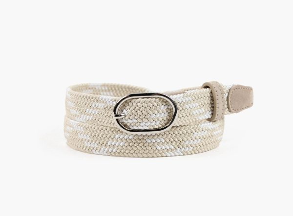 NORA FLETTET  STRIKKBELTE- Flerfarget beige