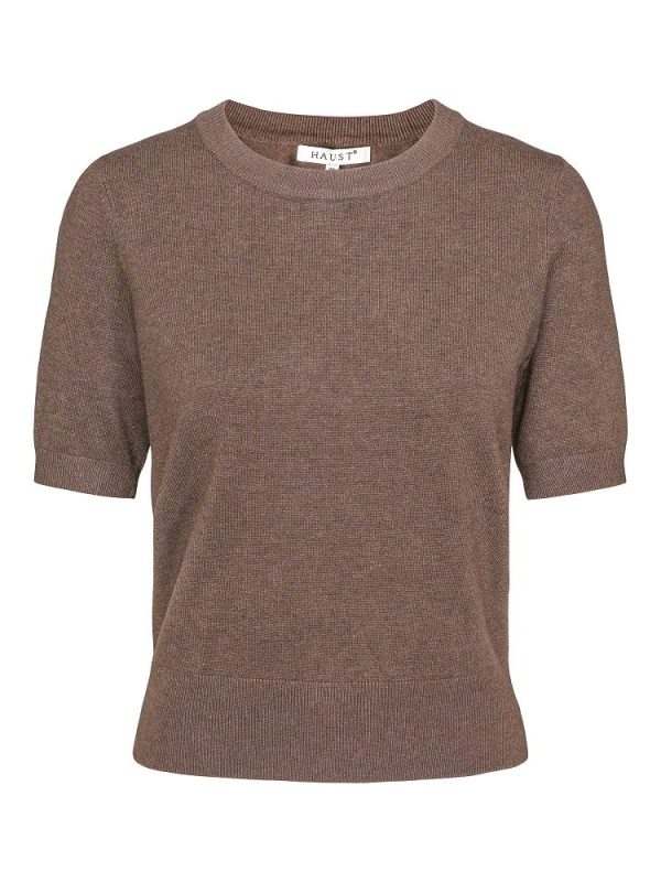 CLASSIC KNITTED SHORT SLEEVE PULLOVER - Brown mel.