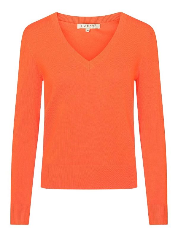 KNITTED V-NECK PULLOVER - Orange