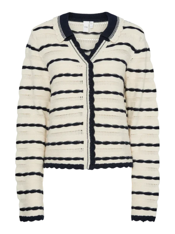 YASMADDY LS KNIT CARDIGAN - Birch/Navy blue