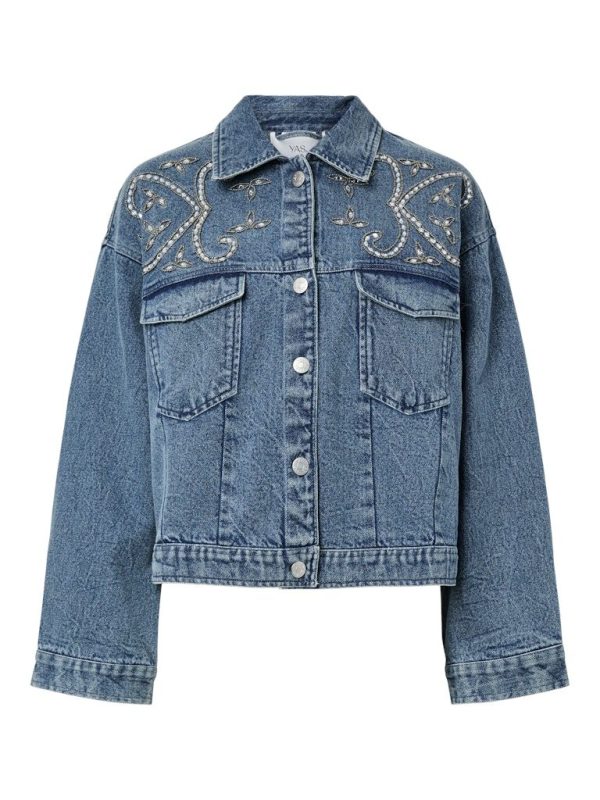 YASVISION LS DENIM EMB JACKET - FEST - Light blue denim