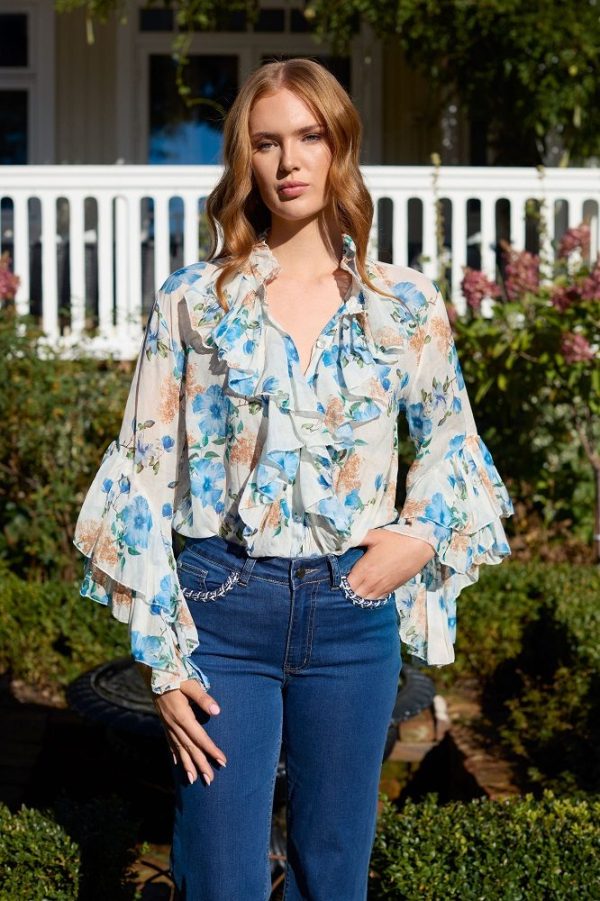 RUFFLE BLOUSE - Blue
