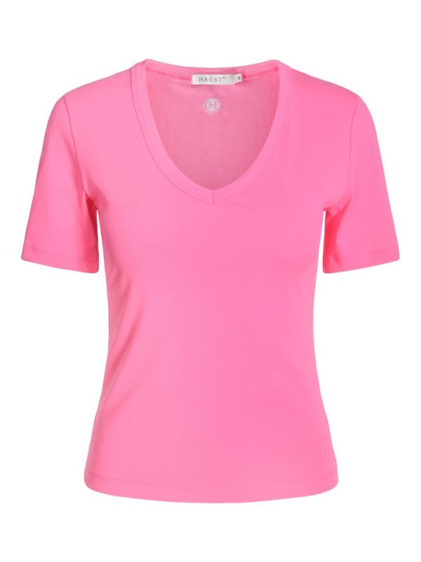 HAUST V-NECK SHORT  SLEEVE TOP- Cerise