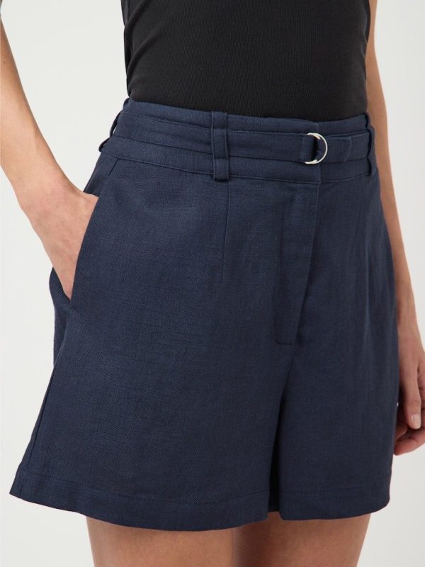 YASAGANA HW LINEN BLEND MINI SHORTS S. - Navy blazer