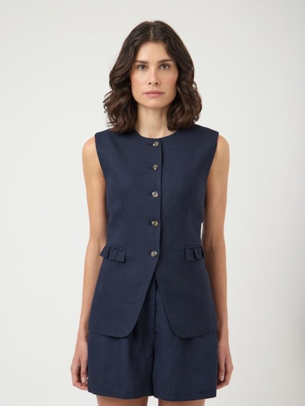 YASAGANA LINEN BLEND WAISTCOAT S. - Navy blazer