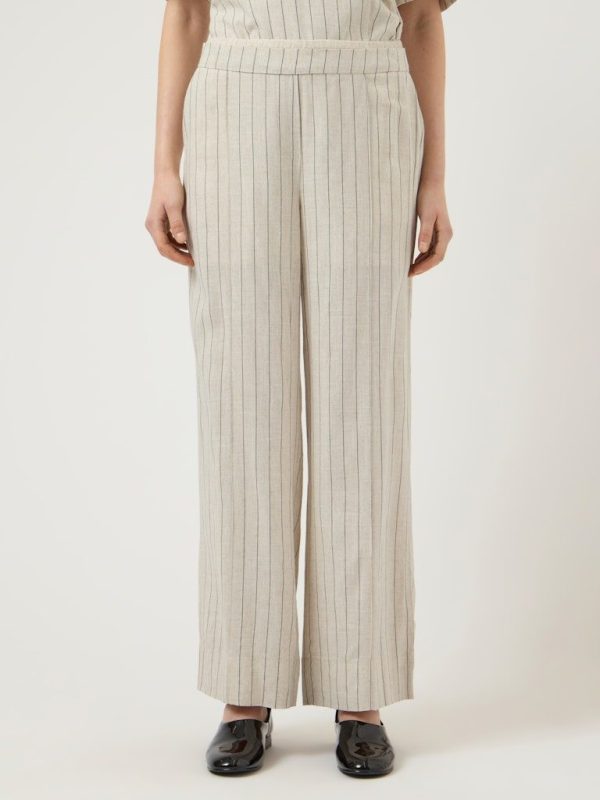 YASLINURA MW LINEN BLEND PANTS - Pristine/Black stripes