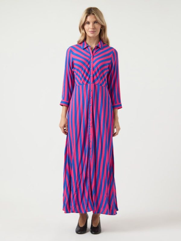 YASSAVANNA LONG SHIRT DRESS-Fukcsia fedora-blue