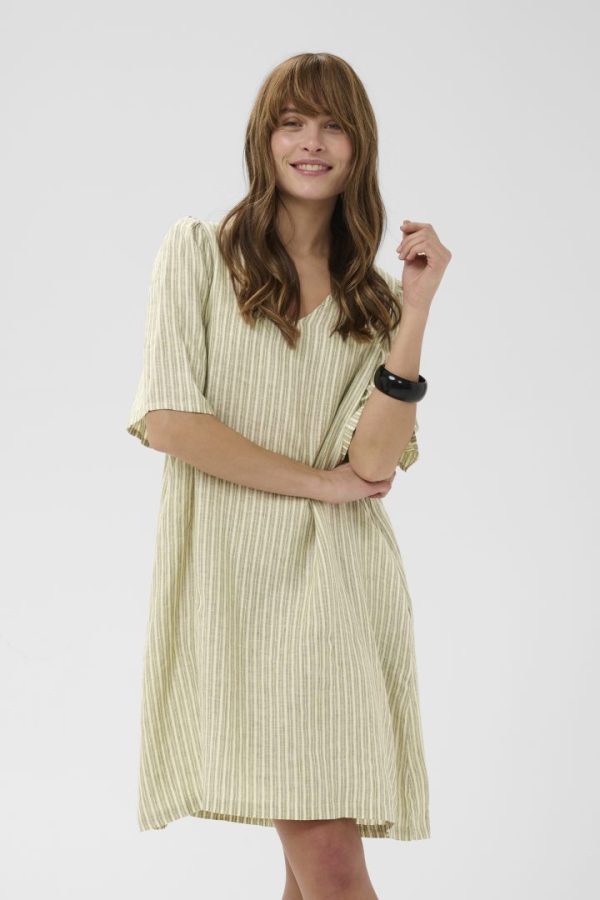 CUANIELA MOLLY DRESS- Dusky green/ whitecap stripe