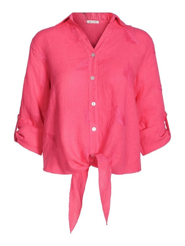 TIE LINEN SHIRT-Fuchsia