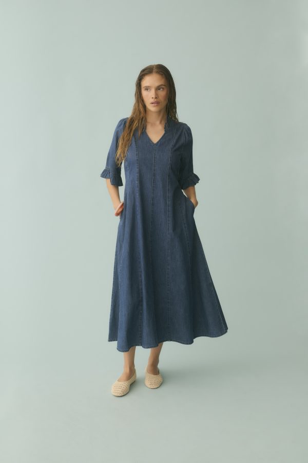 CUMAXY FITTED ARPA DRESS-Dark blue wash