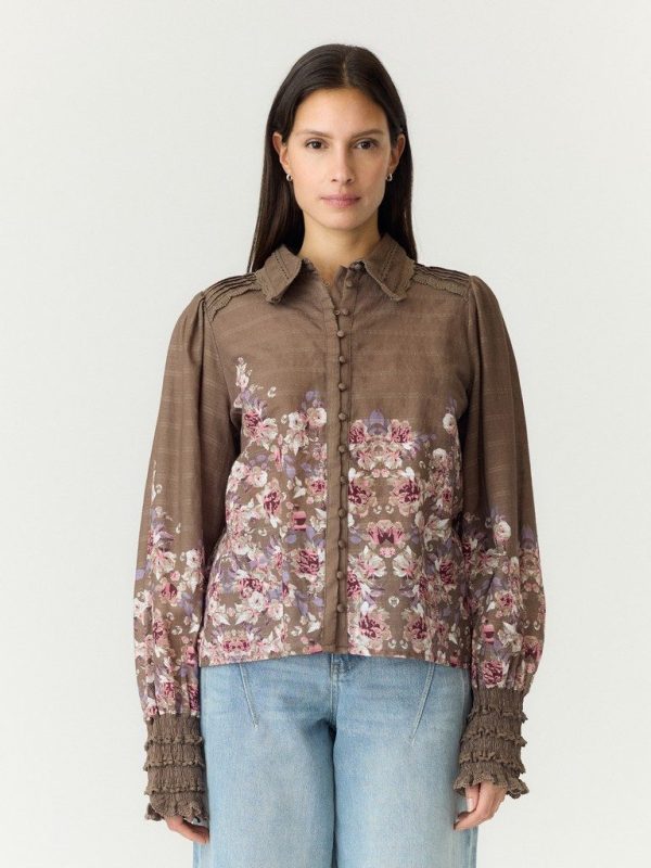 YASSOMELLU LS SHIRT - Timber wolf/Somellu print