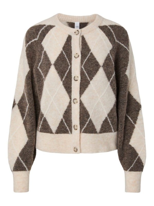 YASJOHI LS WOOL BLEND CARDIGAN S. NOOS - Oatmeal/Taupe grey
