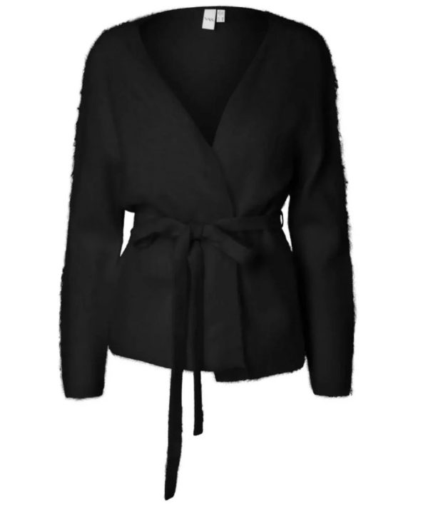 YASTILDE LS BELT KNIT CARDIGAN - Black