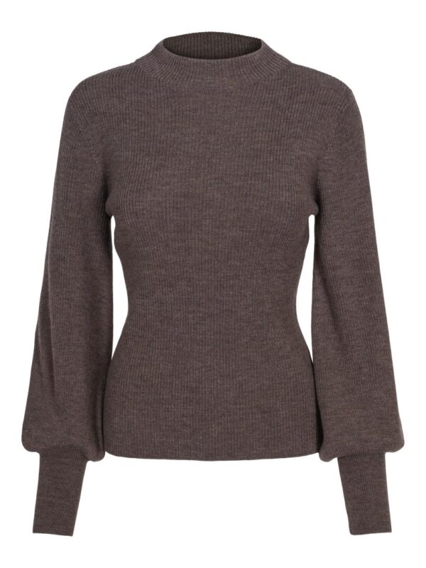 KNITTED SLEEVE RIB-PULLOVER - Taupe mel.