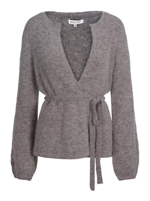 ALPACA BELT CARDIGAN - Grey mel.