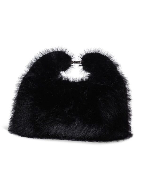 FAUX FUR HOBO BAG - Black