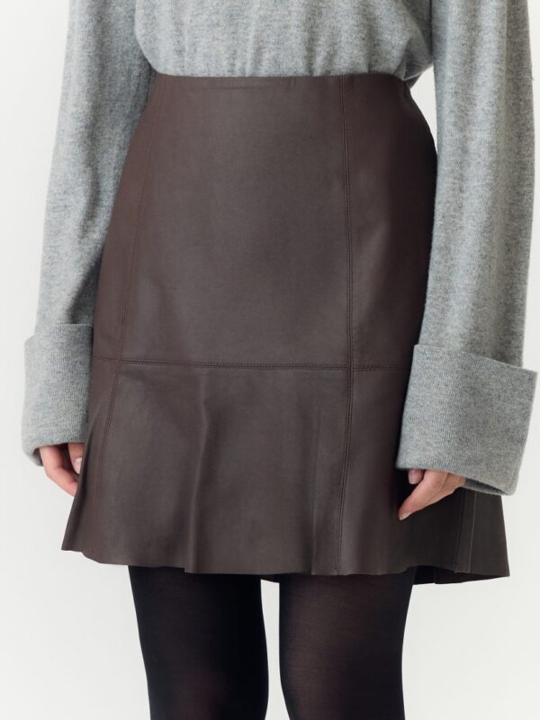 YASCOLLY MWNAPLON LEATHER SKIRT- Chocolate brown