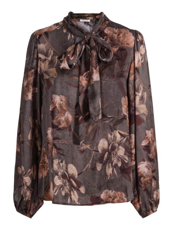 TIE SATIN BLOUSE - Grey
